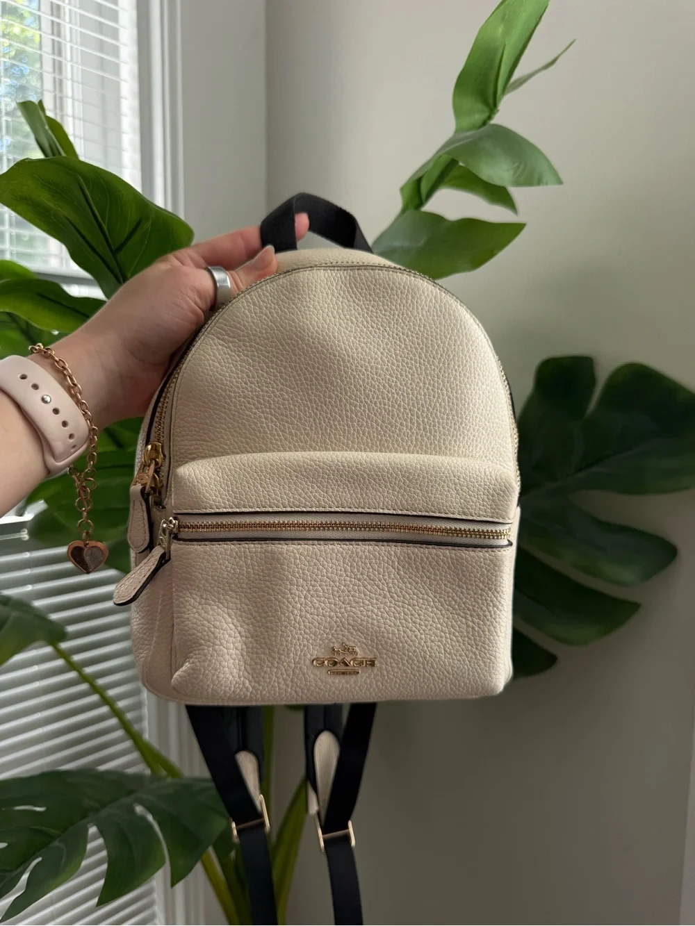 Coach Ivory Pebbled Backpack with Zipper Accent and Zip Closure